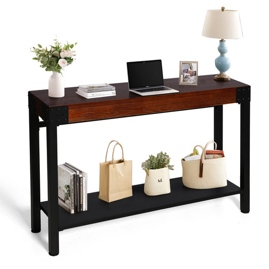 Console Table 47.24”, 2-Tier Industrial Entryway Table, Narrow Entrance Sofa Table with Shelves, Hallway, Living Room, Foyer, Corridor, Office, Rustic Brown and Black