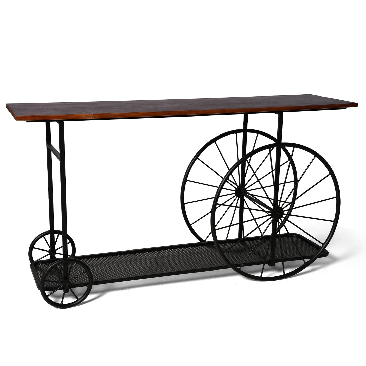 Console Table 59.1”, 2-Tier Industrial Entryway Table with Wheels, Narrow Entrance Sofa Table with Shelves, Hallway, Living Room, Foyer, Corridor, Office, Rustic Brown and Black