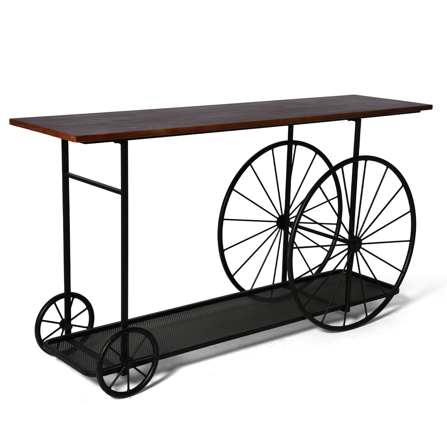 Console Table 59.1”, 2-Tier Industrial Entryway Table with Wheels, Narrow Entrance Sofa Table with Shelves, Hallway, Living Room, Foyer, Corridor, Office, Rustic Brown and Black