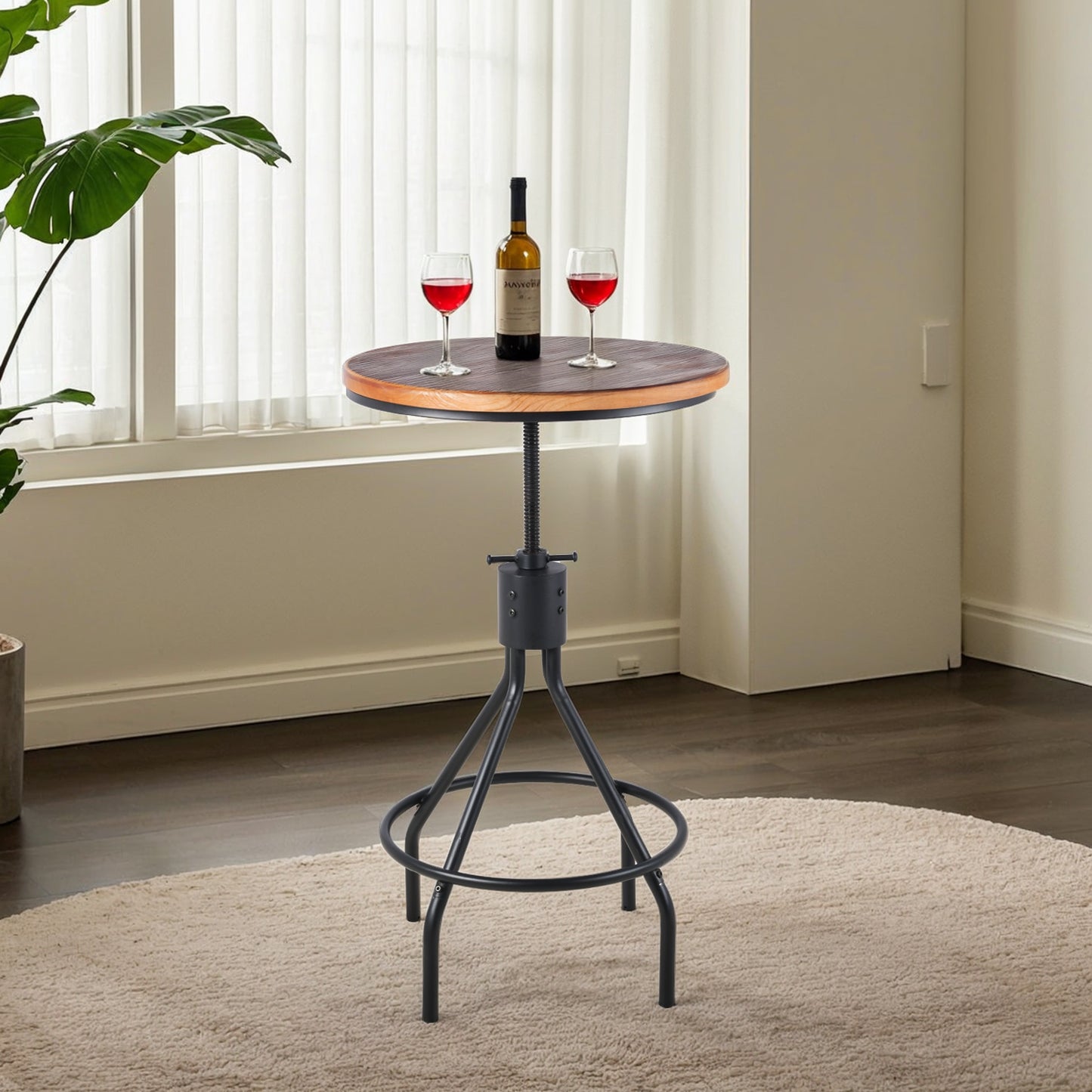 Industrial Bar Table 30.31-36.22inch Height Adjustable Swivel Wooden Top Vintage Breakfast Dining Table Farmhouse Cocktail Bistro Pub Table