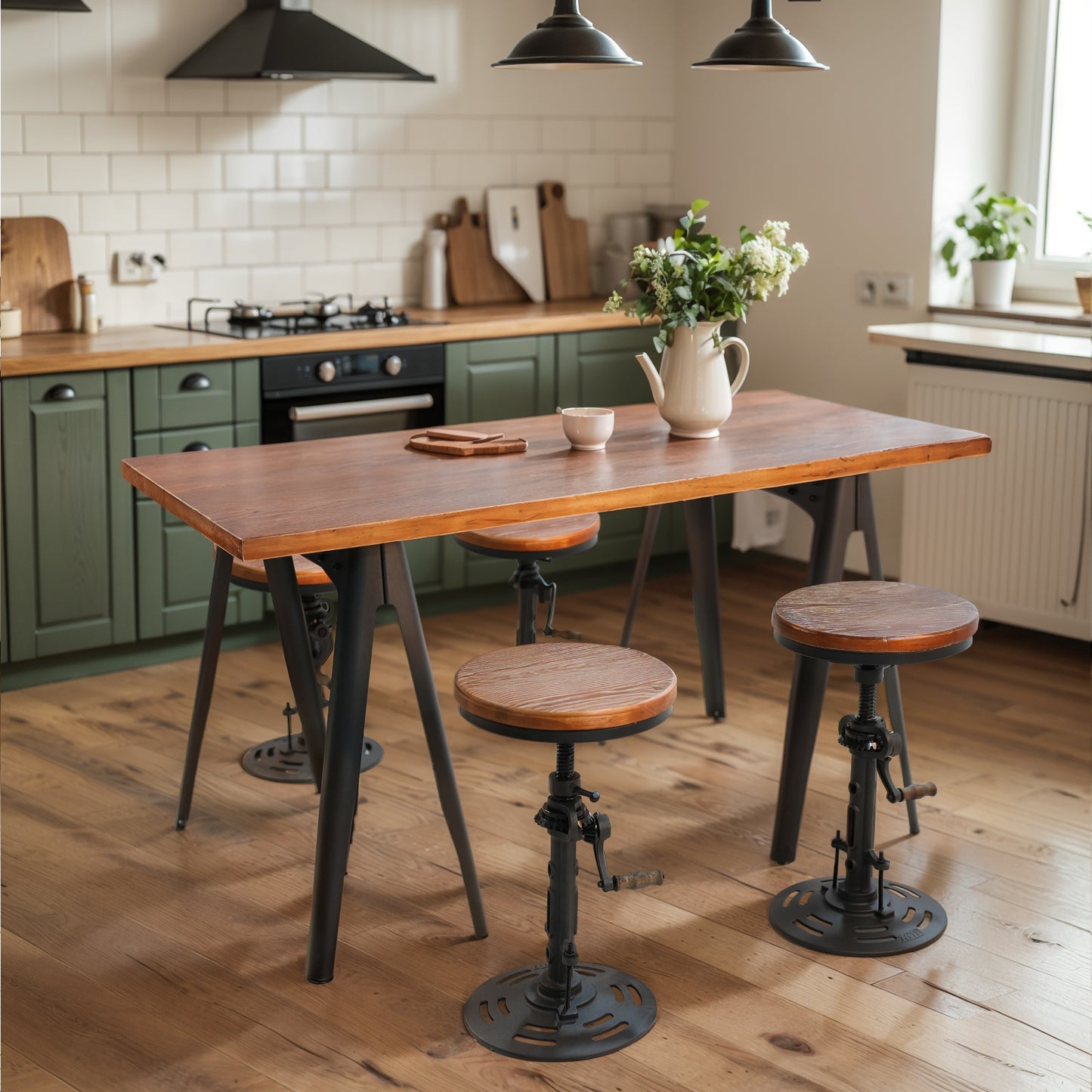 Industrial A-Shaped Table Leg Bar Table Rustic Kitchen Dining Breakfast Desk Farmhouse Office Computer Desk Wooden Top Pub Coffee Table