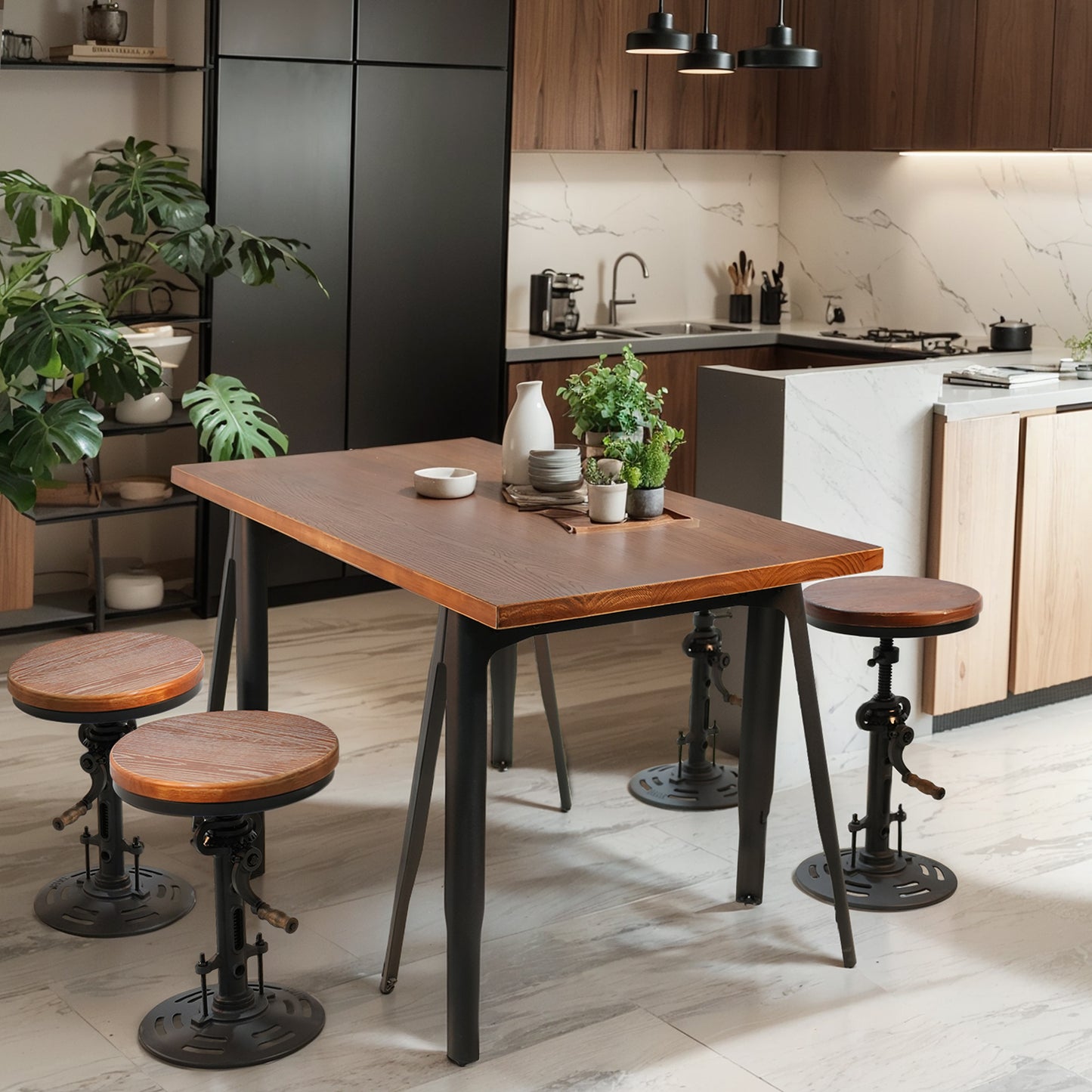 Industrial A-Shaped Table Leg Bar Table Rustic Kitchen Dining Breakfast Desk Farmhouse Office Computer Desk Wooden Top Pub Coffee Table