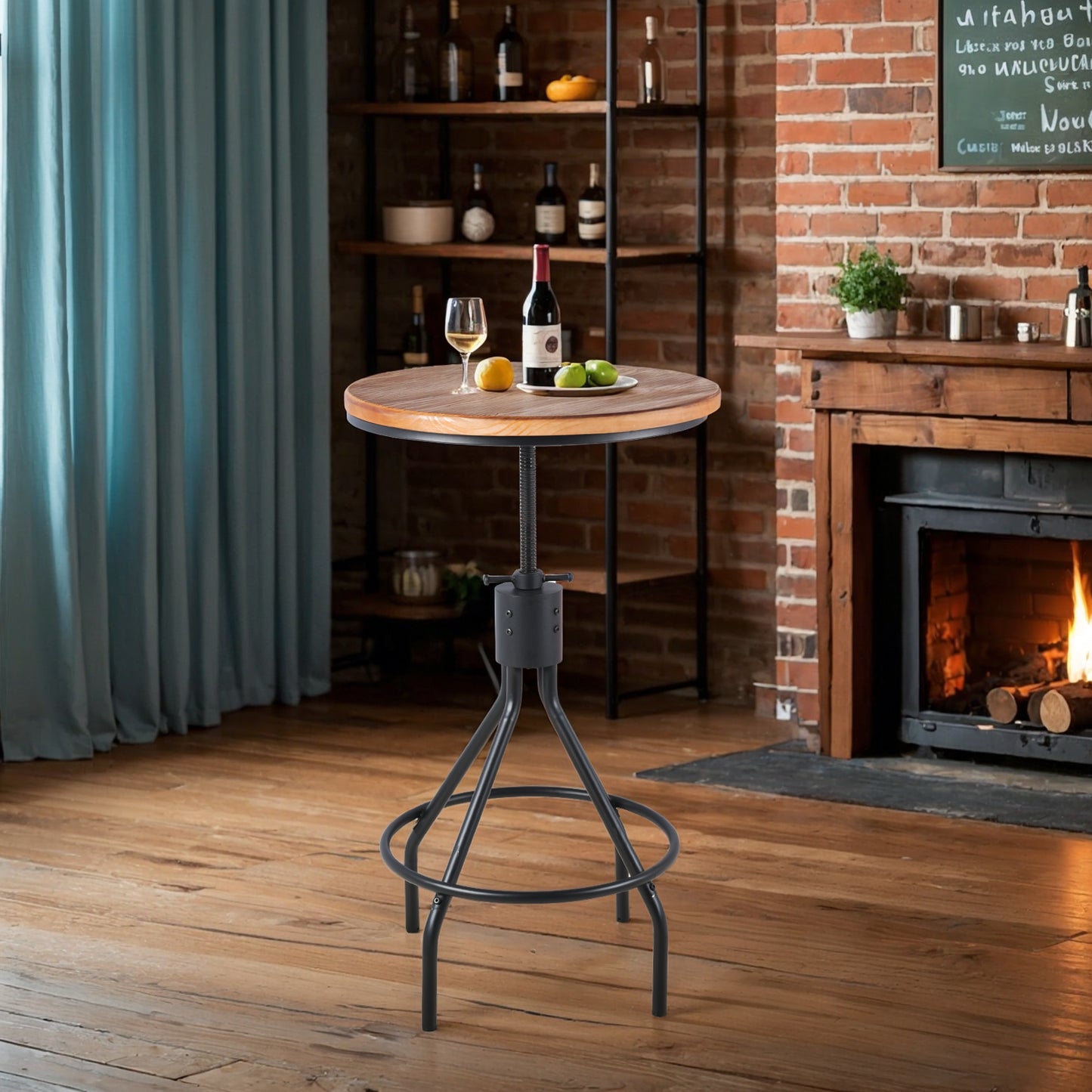 Industrial Bar Table 30.31-36.22inch Height Adjustable Swivel Wooden Top Vintage Breakfast Dining Table Farmhouse Cocktail Bistro Pub Table