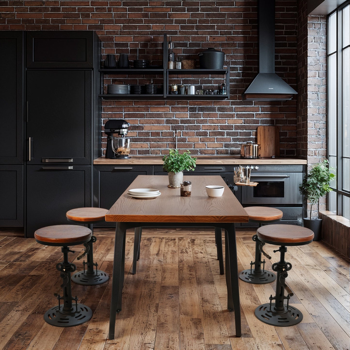 Industrial A-Shaped Table Leg Bar Table Rustic Kitchen Dining Breakfast Desk Farmhouse Office Computer Desk Wooden Top Pub Coffee Table