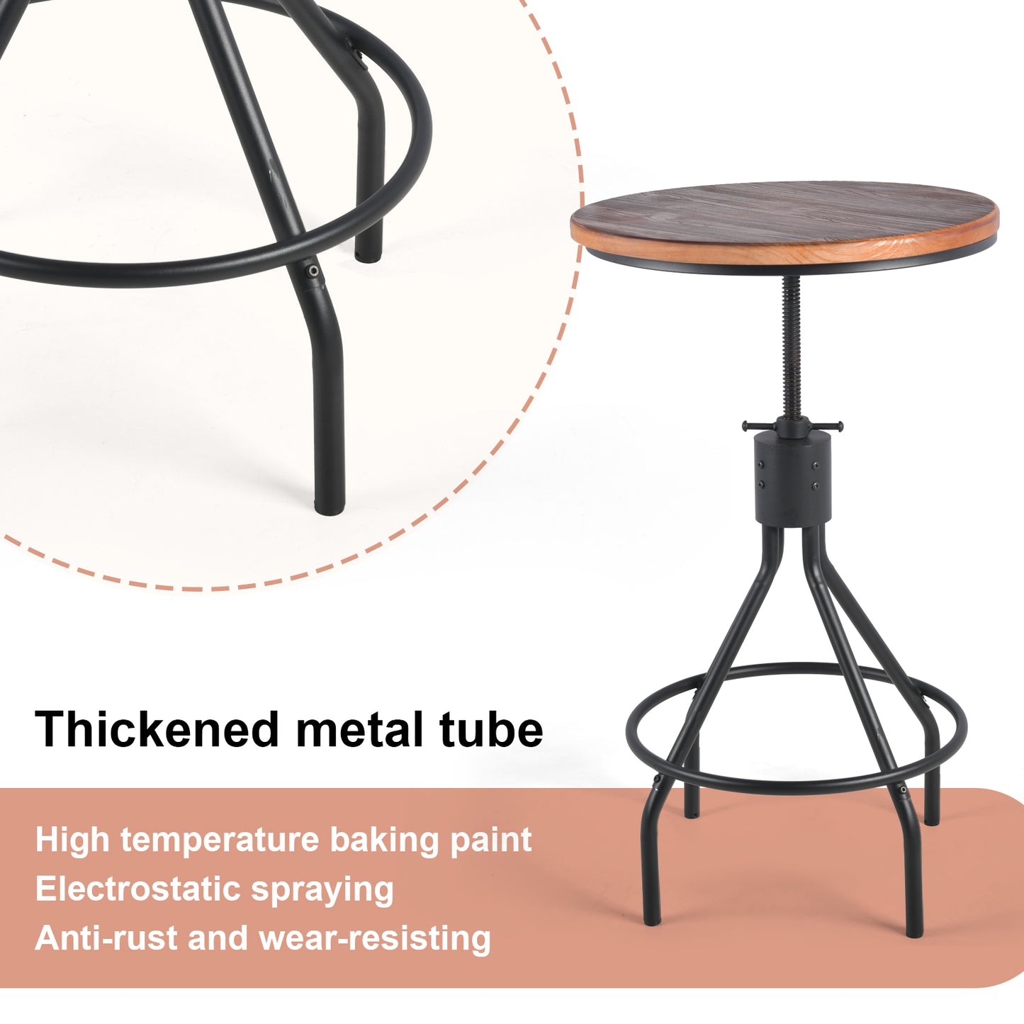 Industrial Bar Table 30.31-36.22inch Height Adjustable Swivel Wooden Top Vintage Breakfast Dining Table Farmhouse Cocktail Bistro Pub Table