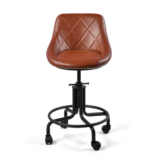 Industrial Office Chair with Backrest on Wheels Vintage Rolling Shop Stools with Wheels for Garage Swivel PU Seat Drafting Stool for Workbench 19.7-23.6inch Height Adjustable Bar Stool