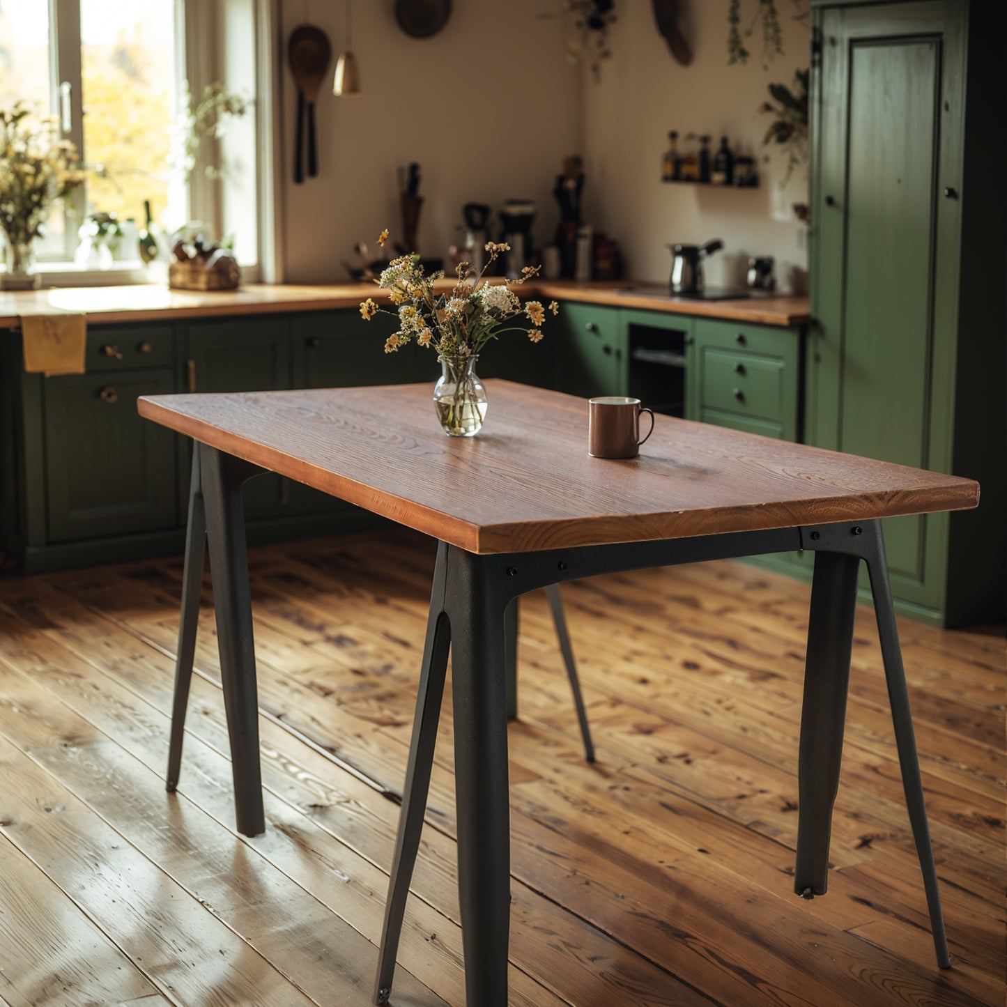 Industrial A-Shaped Table Leg Bar Table Rustic Kitchen Dining Breakfast Desk Farmhouse Office Computer Desk Wooden Top Pub Coffee Table