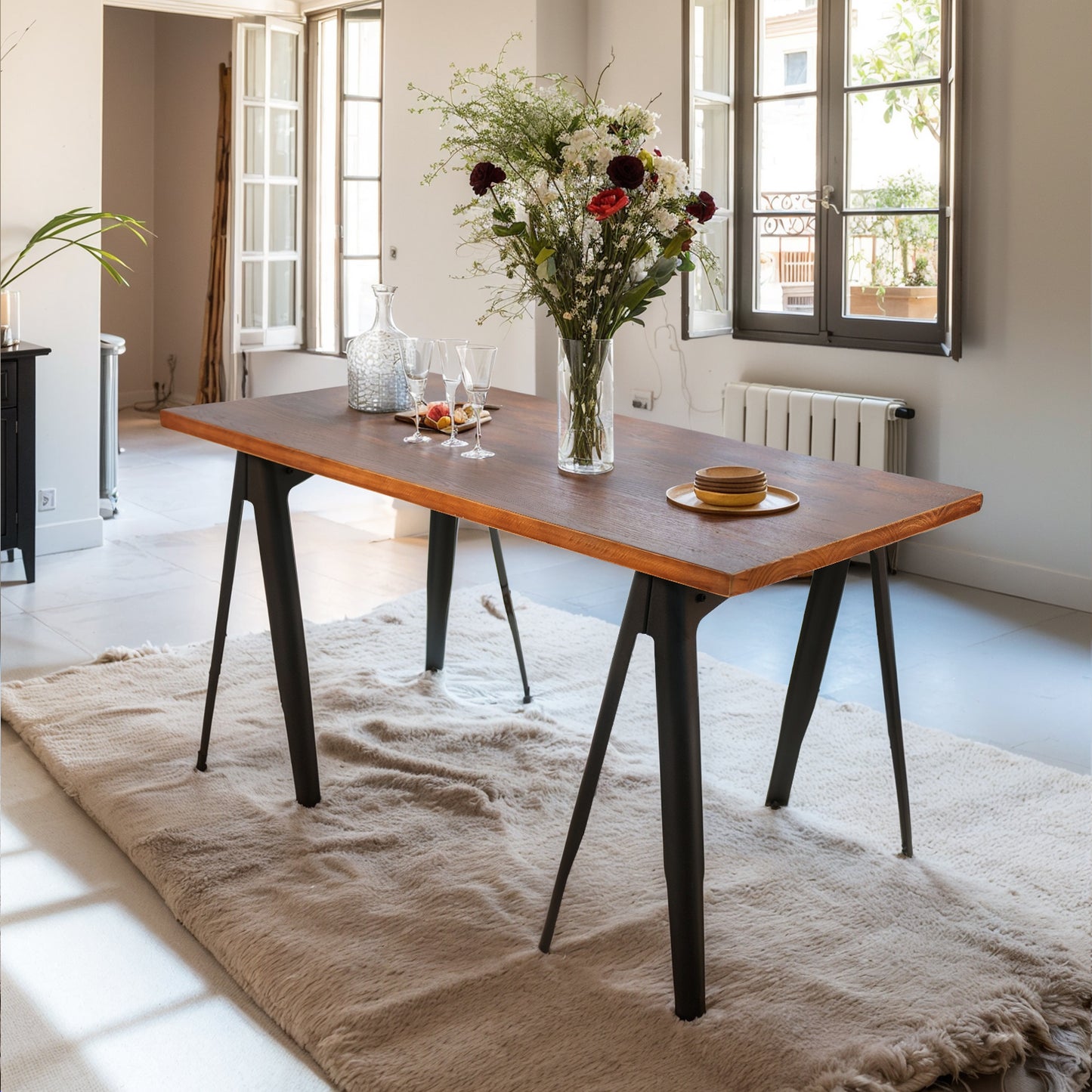 Industrial A-Shaped Table Leg Bar Table Rustic Kitchen Dining Breakfast Desk Farmhouse Office Computer Desk Wooden Top Pub Coffee Table