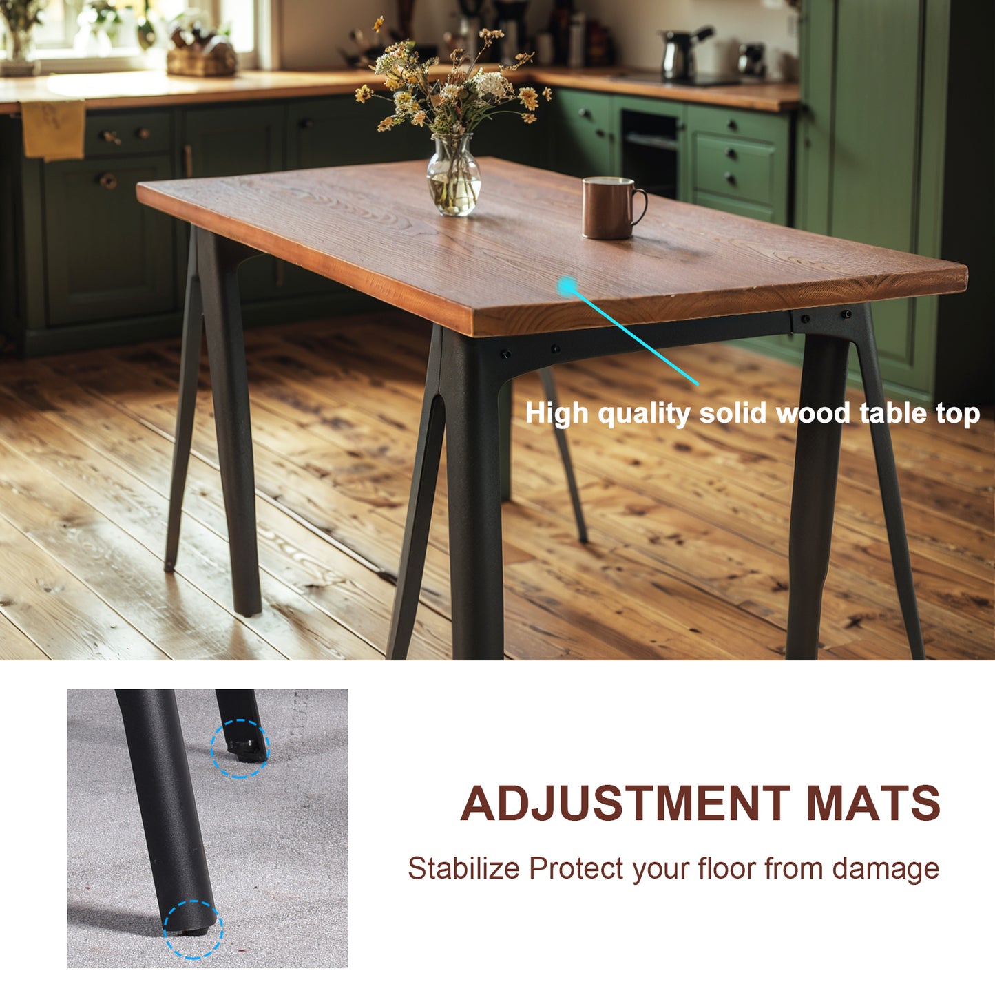 Industrial A-Shaped Table Leg Bar Table Rustic Kitchen Dining Breakfast Desk Farmhouse Office Computer Desk Wooden Top Pub Coffee Table