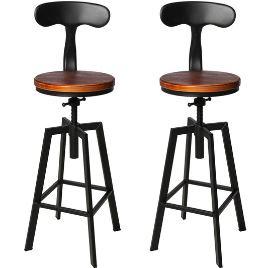 SET OF 2,24.8"-28.74" Tall Adjustable Swivel Stools with Iron Backrest Industrial Farmhouse Bar Stools Home Kitchen Dining Breakfast Chair,Brown Seat Top