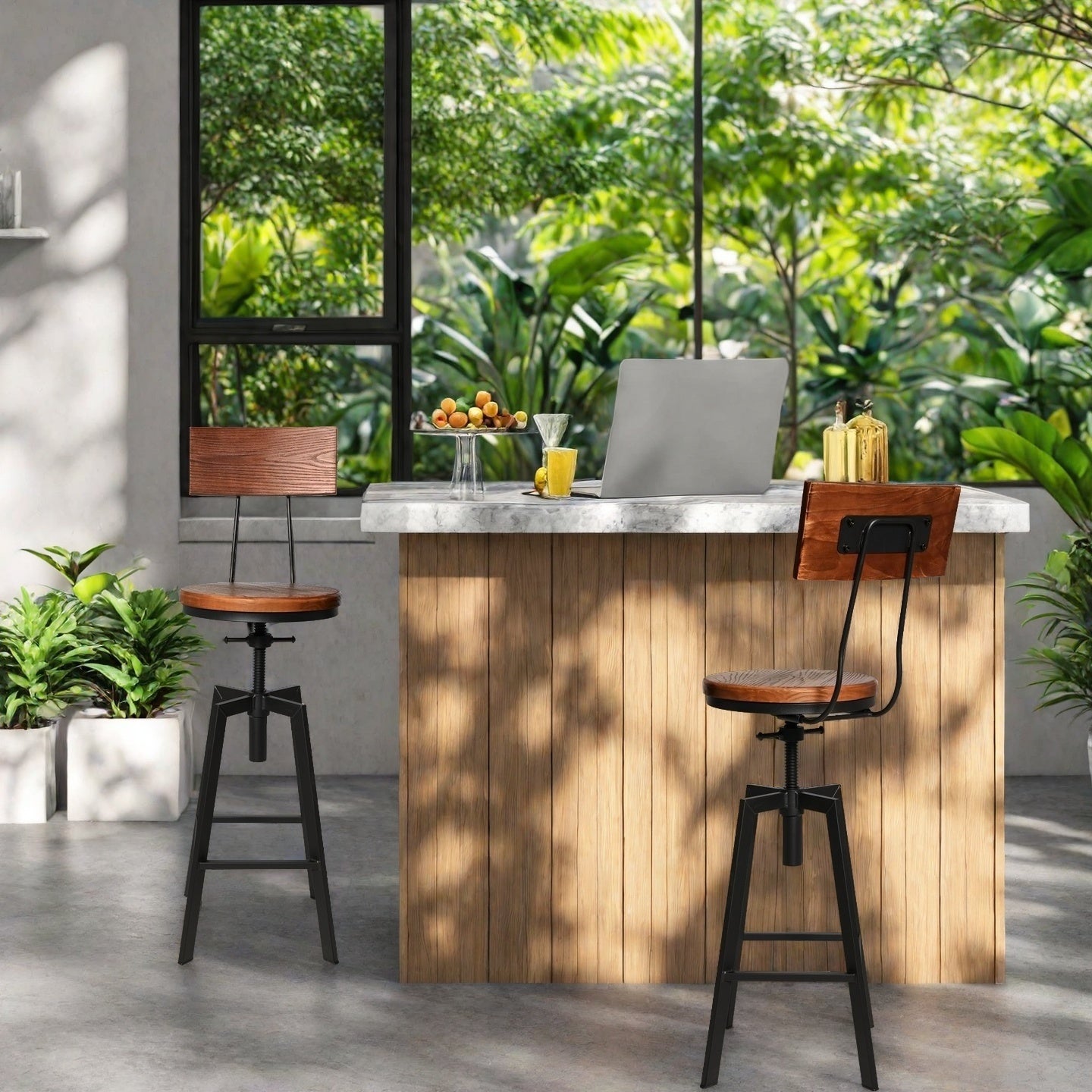 SET OF 2,24.8"-28.74" Tall Adjustable Swivel Stools with Backrest Industrial Farmhouse Bar Stools Home Kitchen Dining Breakfast Chair,Brown Seat Top