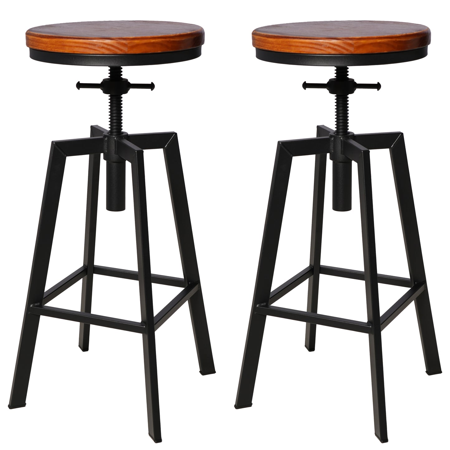 SET OF 2,24.8"-28.74" Tall Adjustable Swivel Stools Industrial Farmhouse Bar Stools Home Kitchen Dining Breakfast Chair,Brown Seat Top