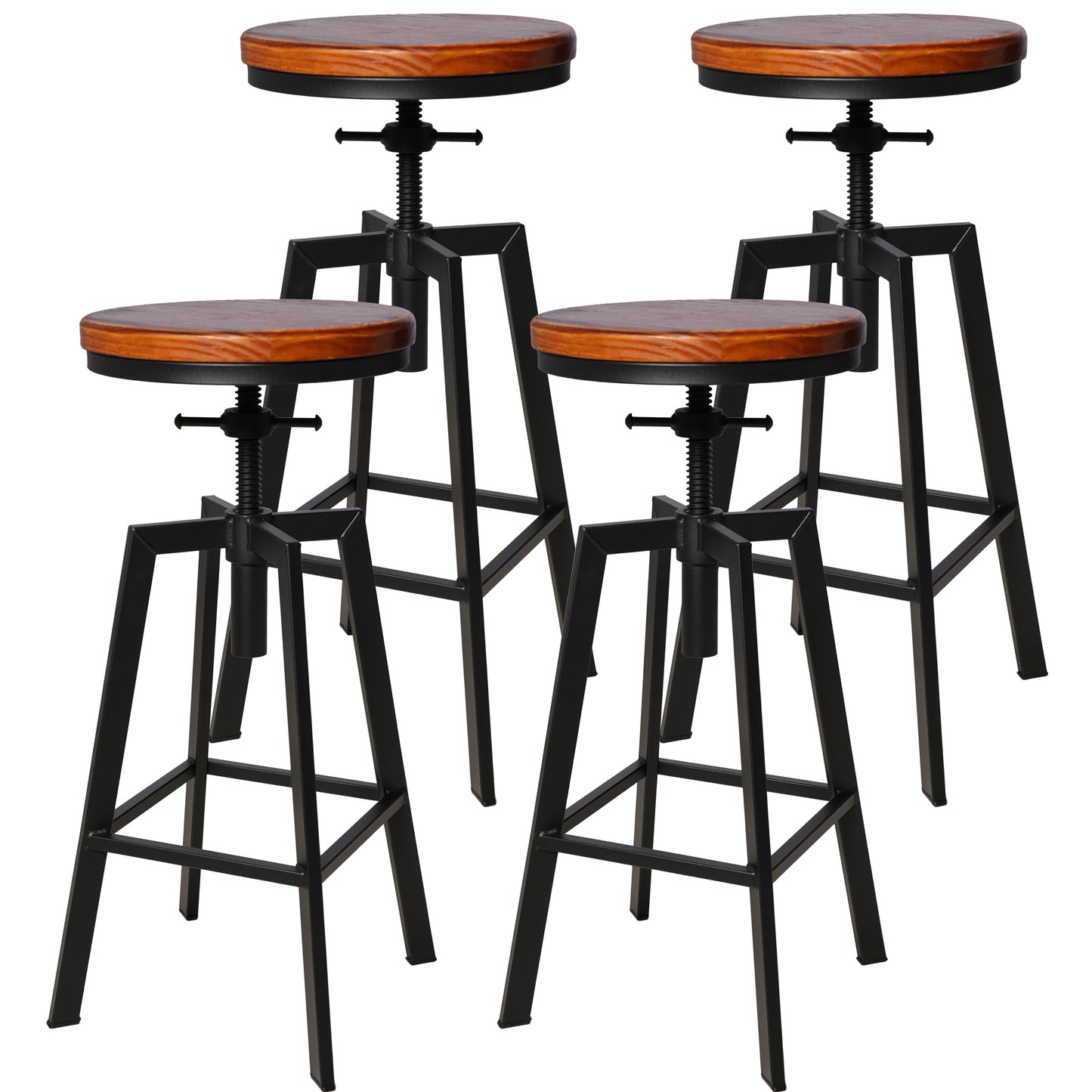 SET OF 4,24.8"-28.74" Tall Adjustable Swivel Stools Industrial Farmhouse Bar Stools Home Kitchen Dining Breakfast Chair,Brown Seat Top