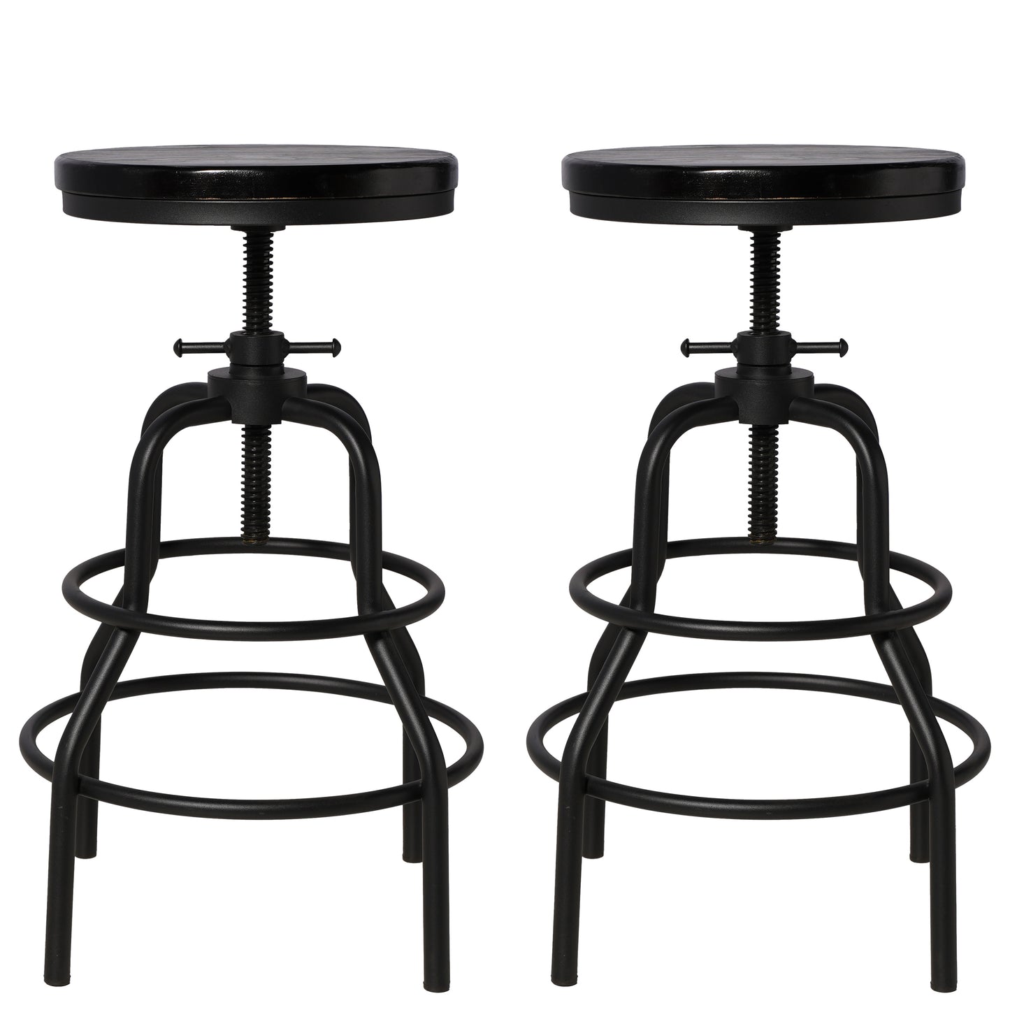 Vintage Industrial Bar Stool-Rustic Swivel Bar Stool-Round Wood Metal Stool-Counter/Bar Height Adjustable Pipe Stool-Cast Steel Stool 23.62"-29.52" (Set of 2)