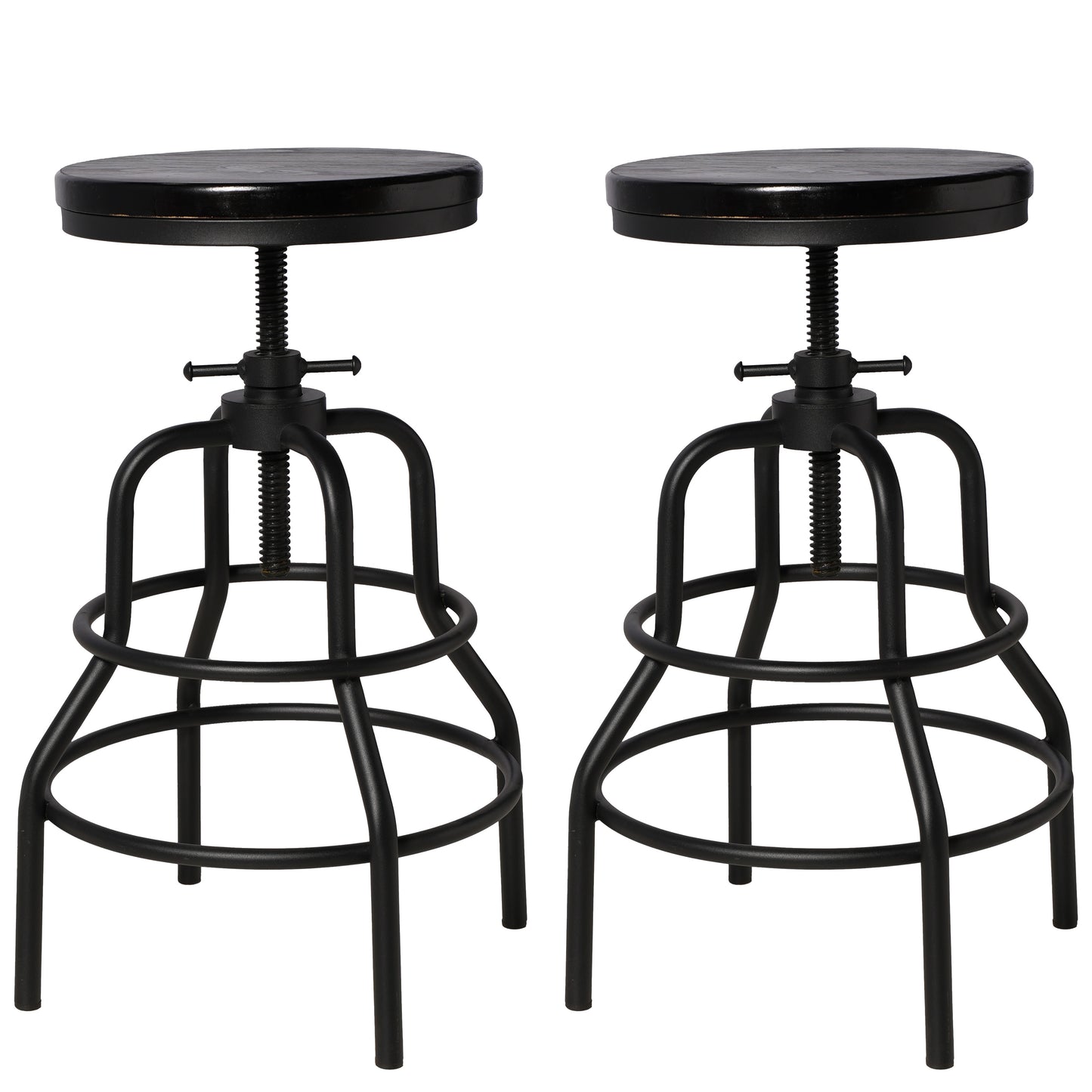 Vintage Industrial Bar Stool-Rustic Swivel Bar Stool-Round Wood Metal Stool-Counter/Bar Height Adjustable Pipe Stool-Cast Steel Stool 23.62"-29.52" (Set of 2)