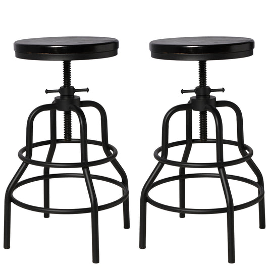 Vintage Industrial Bar Stool-Rustic Swivel Bar Stool-Round Wood Metal Stool-Counter/Bar Height Adjustable Pipe Stool-Cast Steel Stool 23.62"-29.52" (Set of 2)