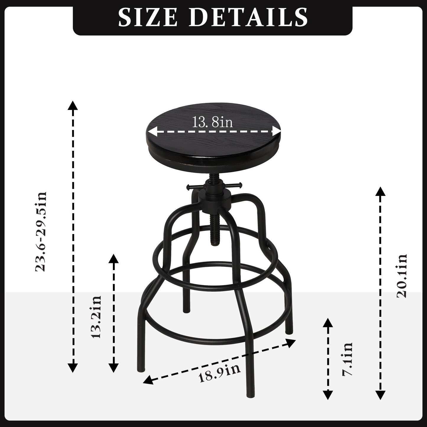 Vintage Industrial Bar Stool-Rustic Swivel Bar Stool-Round Wood Metal Stool-Counter/Bar Height Adjustable Pipe Stool-Cast Steel Stool 23.62"-29.52" (Set of 2)