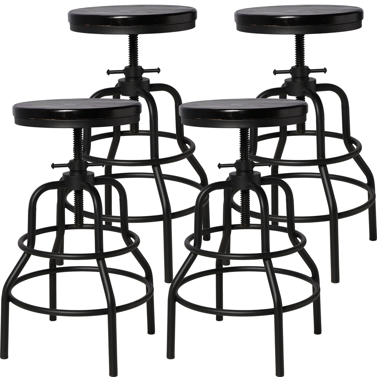 Vintage Industrial Bar Stool-Rustic Swivel Bar Stool-Round Wood Metal Stool-Counter/Bar Height Adjustable Pipe Stool-Cast Steel Stool 23.62"-29.52" (Set of 4)