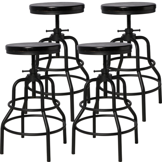 Vintage Industrial Bar Stool-Rustic Swivel Bar Stool-Round Wood Metal Stool-Counter/Bar Height Adjustable Pipe Stool-Cast Steel Stool 23.62"-29.52" (Set of 4)