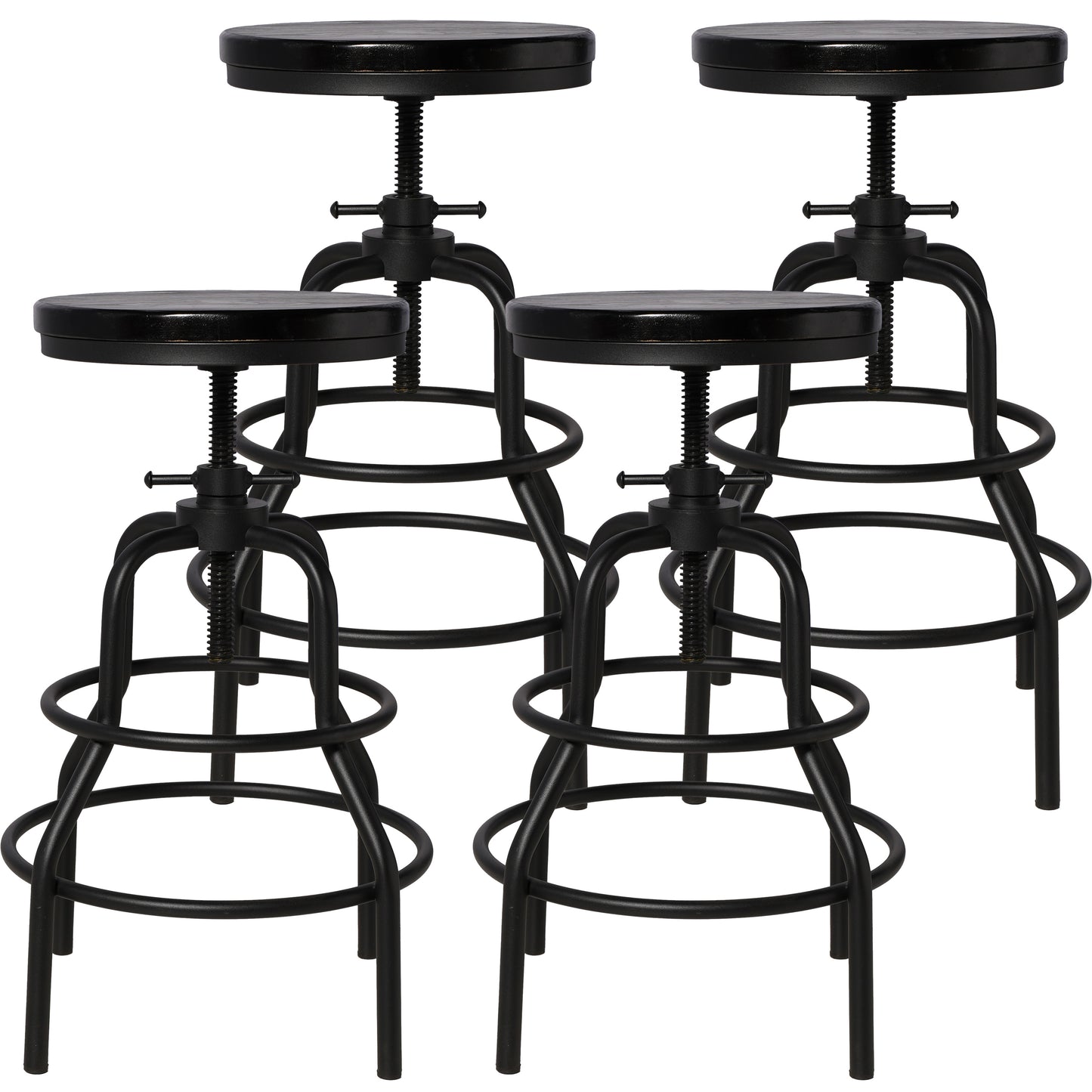 Vintage Industrial Bar Stool-Rustic Swivel Bar Stool-Round Wood Metal Stool-Counter/Bar Height Adjustable Pipe Stool-Cast Steel Stool 23.62"-29.52" (Set of 4)