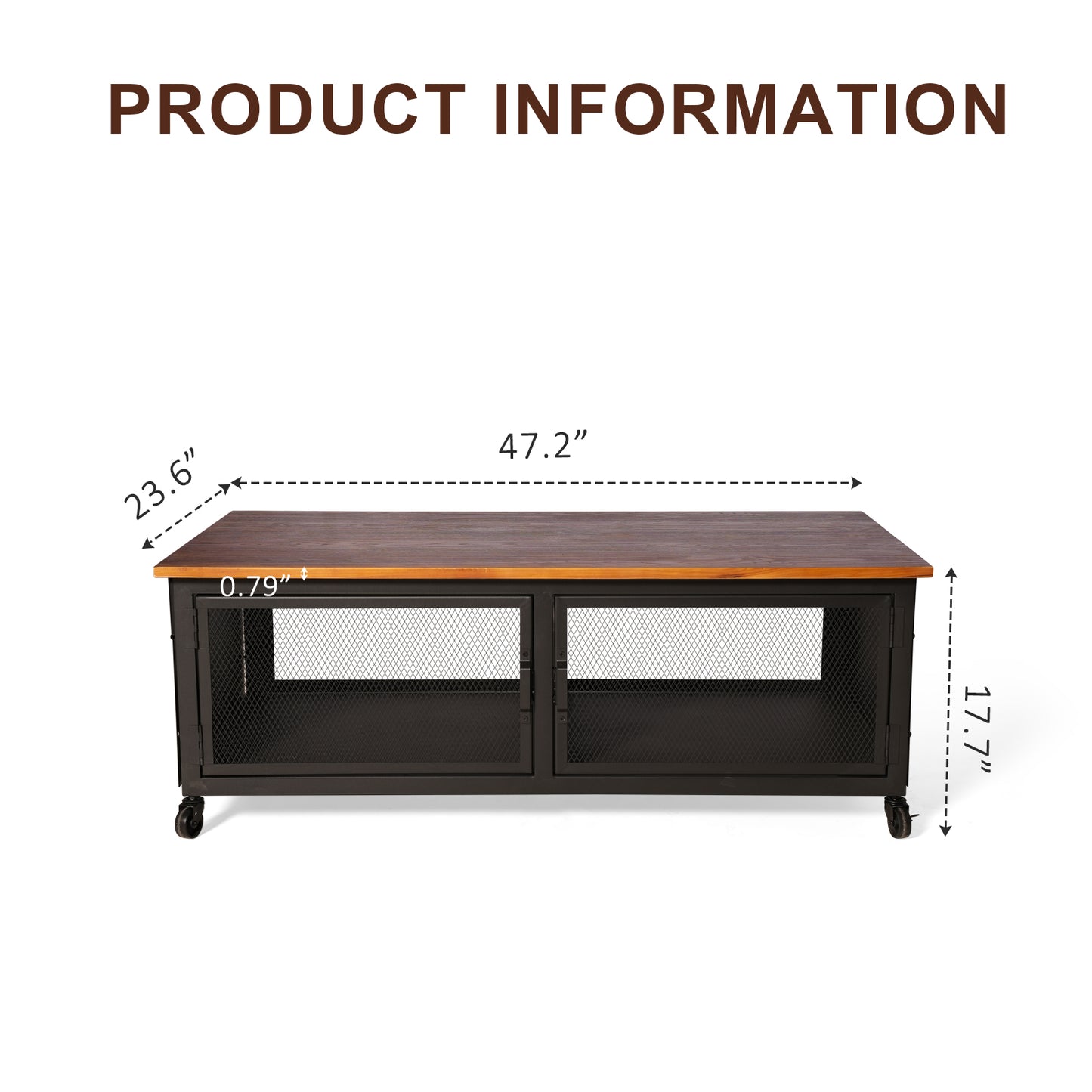 Industrial style storage cabinet with wheels home kitchen storage cabinet against the wall retro tin cabinet living room iron dining cabinet(Black&amp; Wood Top)