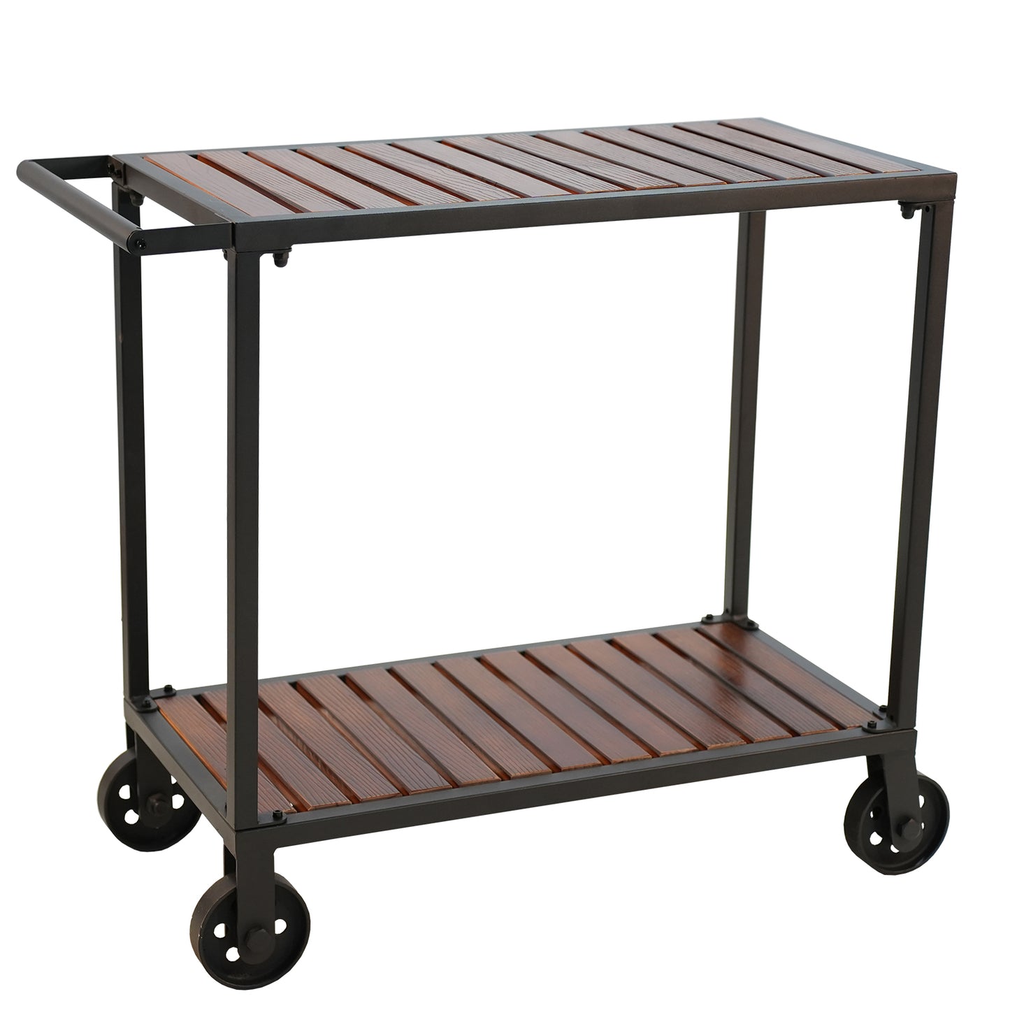 Vintage Rolling Bar Cart on Wheels Industrial Mobile Serving Cart Metal and Wood Design for Kitchen Bar Office Coffee House 35.52" Lx15.75"Wx31.73"H 2 Tier with 1 Side Handle