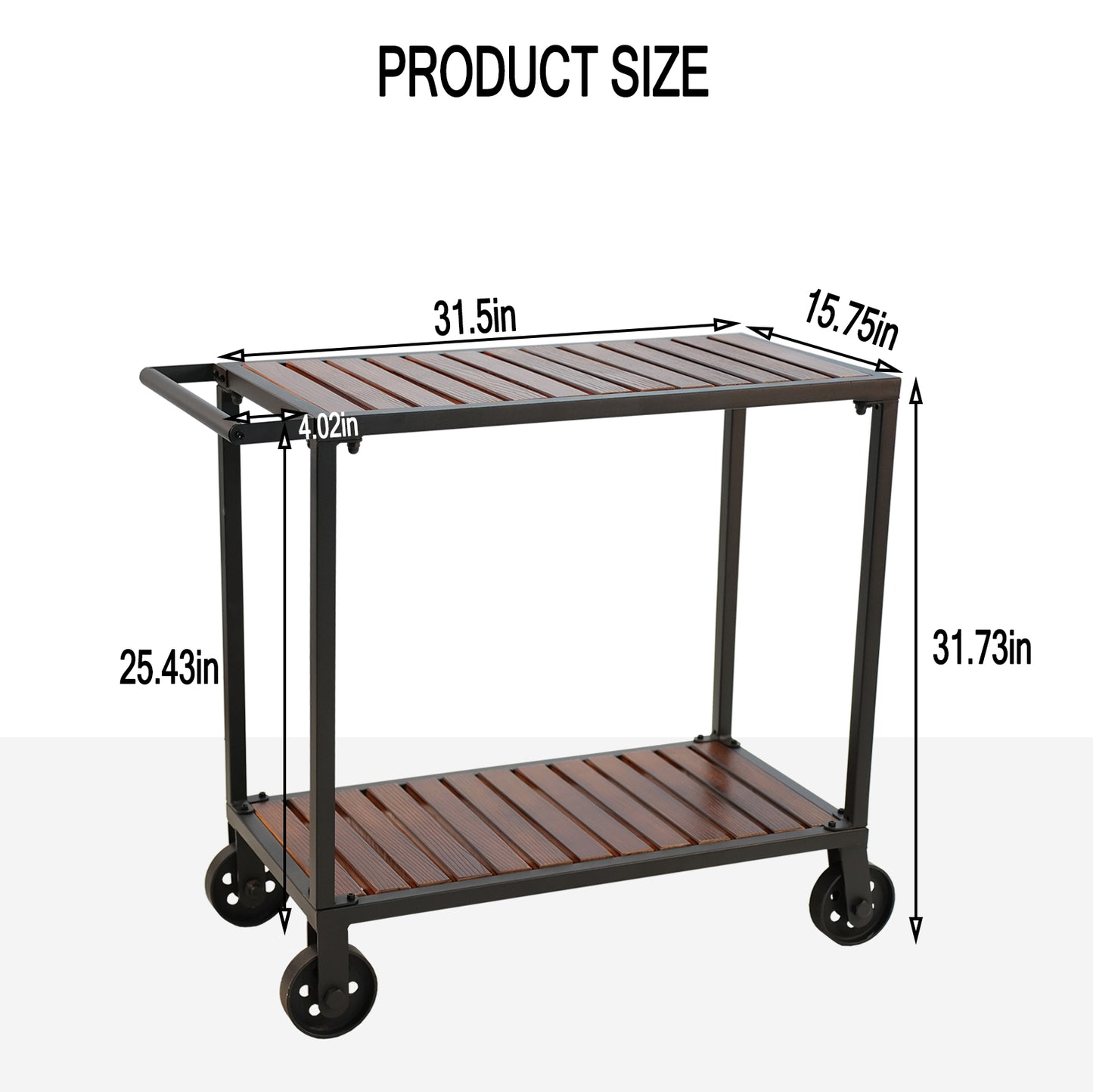 Vintage Rolling Bar Cart on Wheels Industrial Mobile Serving Cart Metal and Wood Design for Kitchen Bar Office Coffee House 35.52" Lx15.75"Wx31.73"H 2 Tier with 1 Side Handle