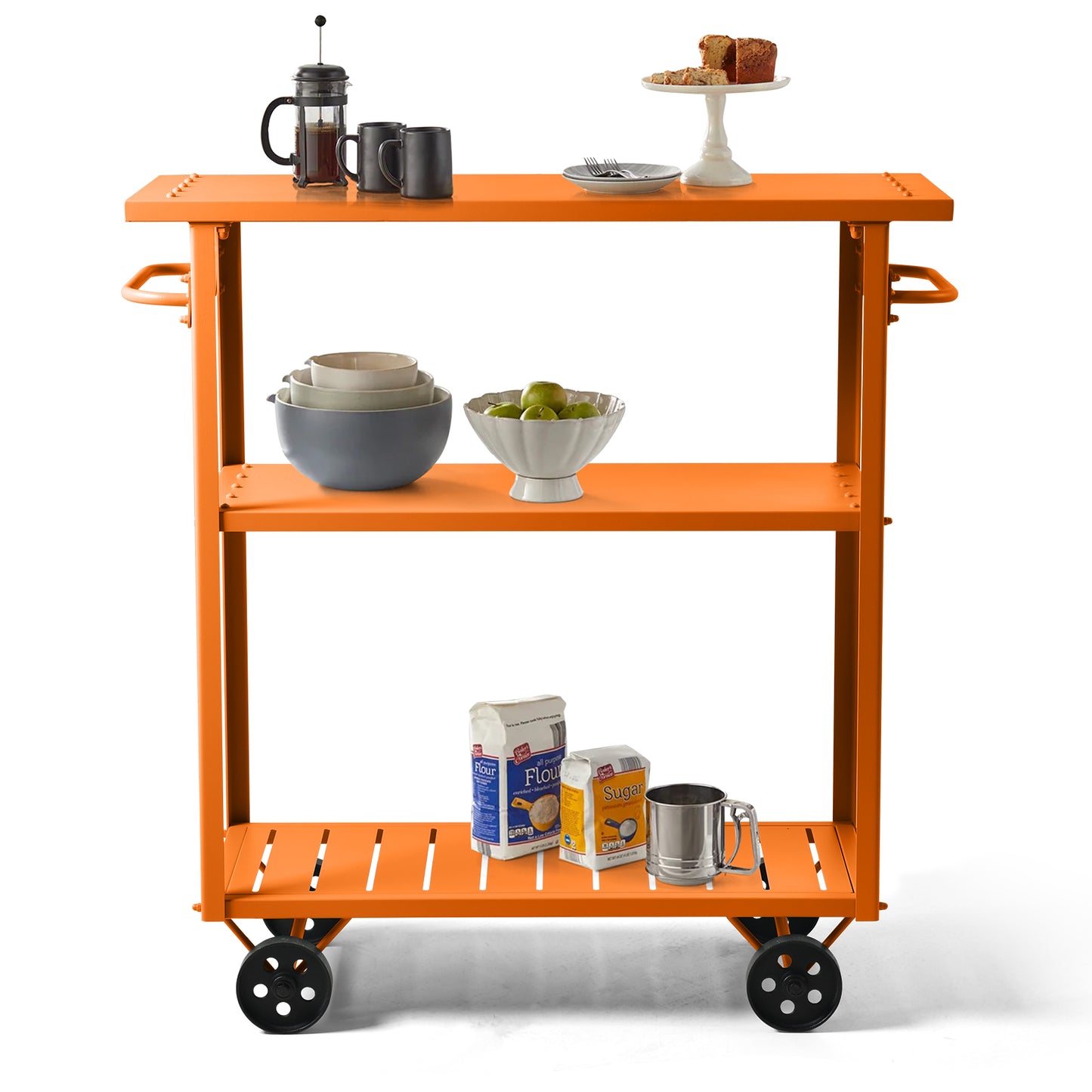 Industrial 3 Tier Mobile Bar Cart Rustic Metal Serving Cart with Wheels and Side Handles Vintage Rolling Kitchen Stand Cart-39.37" Lx15.75"Wx41.34" H,3 Tier with 2 Side Handle