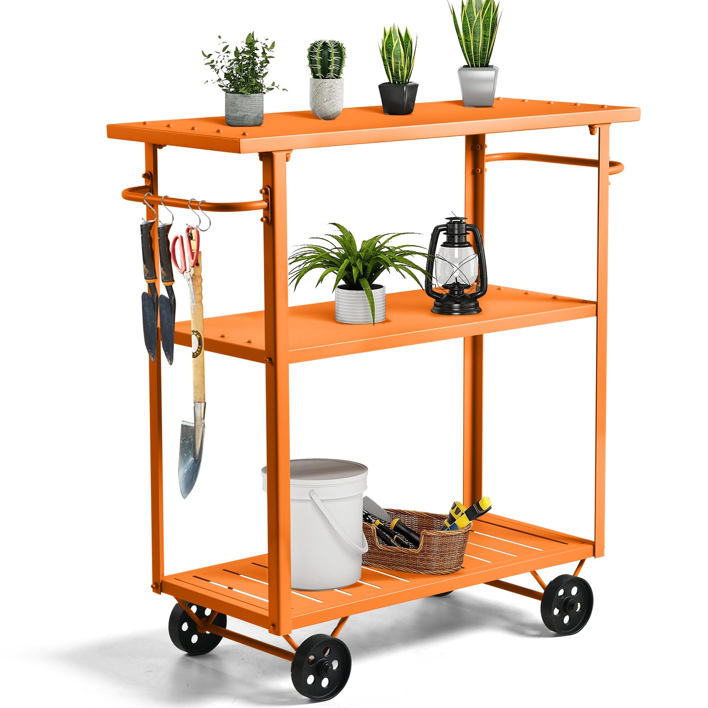 Industrial 3 Tier Mobile Bar Cart Rustic Metal Serving Cart with Wheels and Side Handles Vintage Rolling Kitchen Stand Cart-39.37" Lx15.75"Wx41.34" H,3 Tier with 2 Side Handle