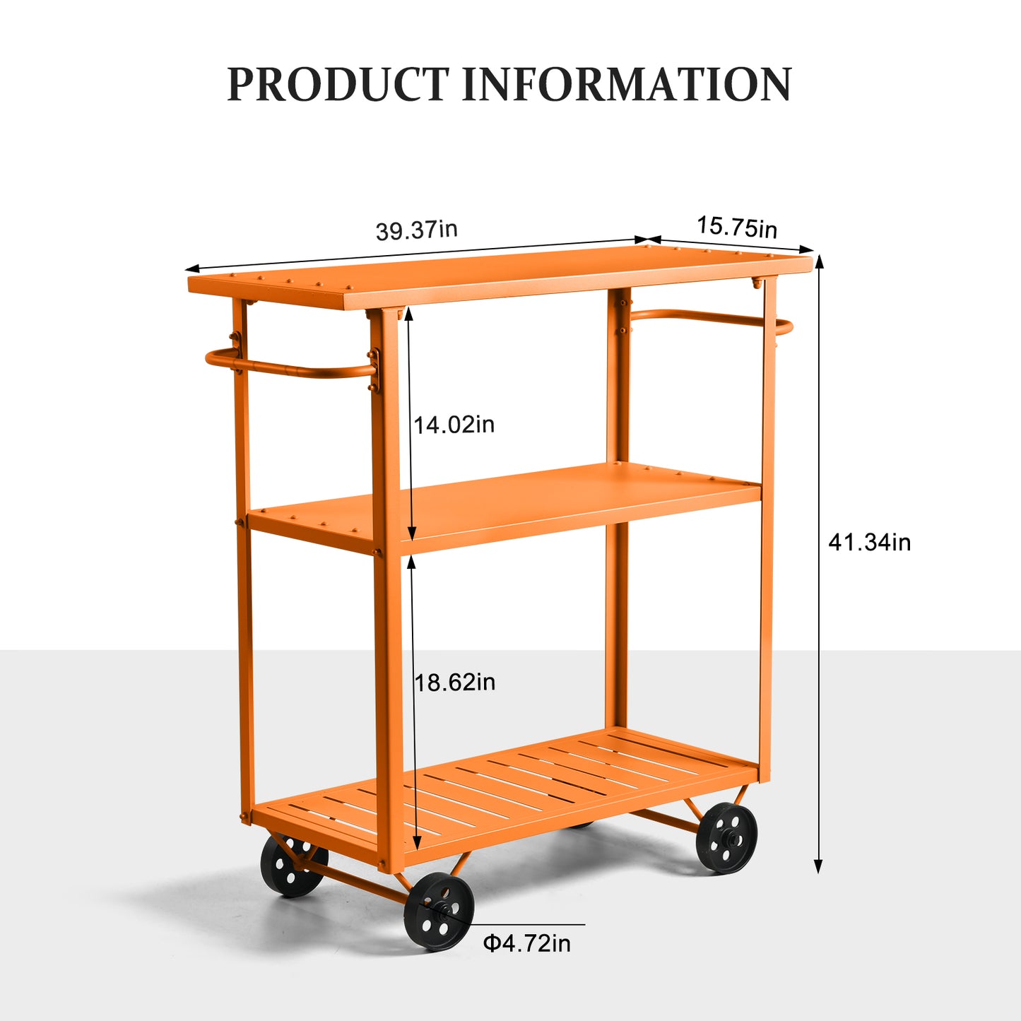 Industrial 3 Tier Mobile Bar Cart Rustic Metal Serving Cart with Wheels and Side Handles Vintage Rolling Kitchen Stand Cart-39.37" Lx15.75"Wx41.34" H,3 Tier with 2 Side Handle