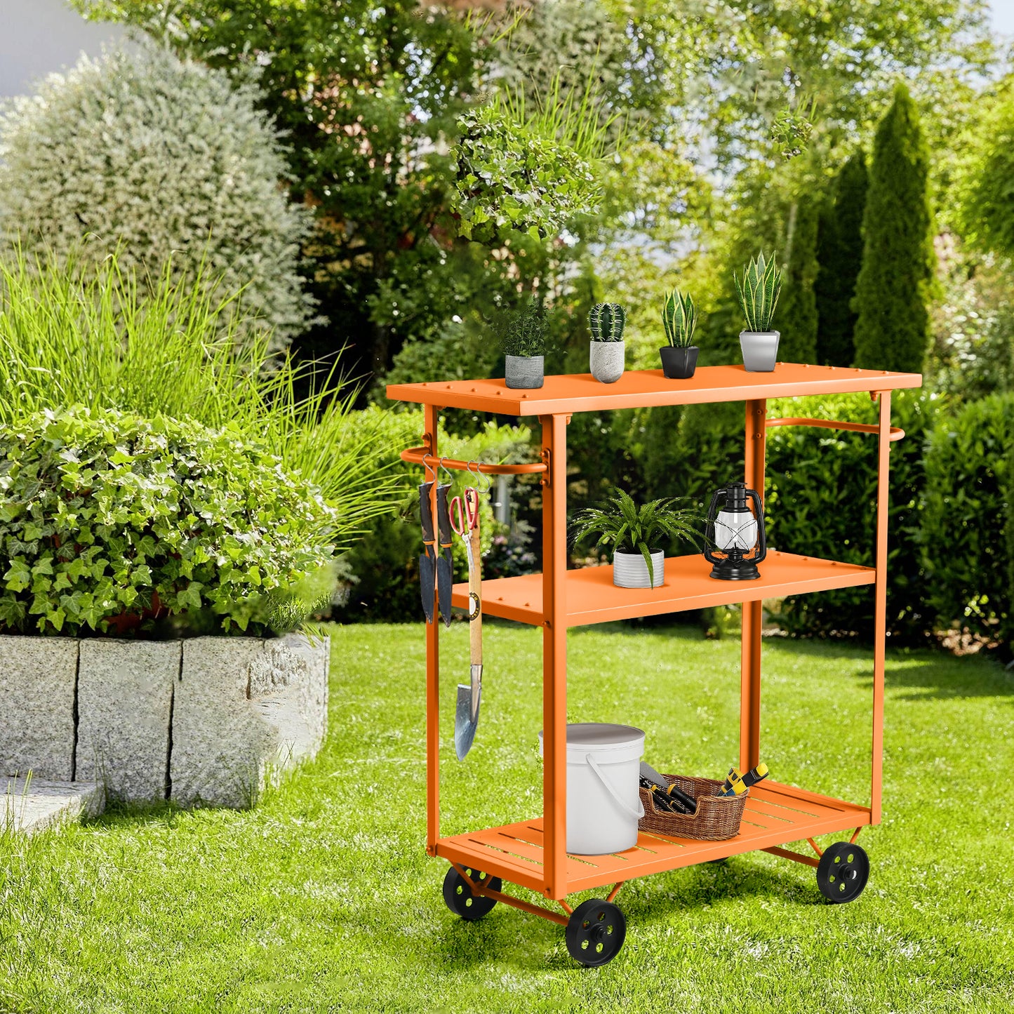 Industrial 3 Tier Mobile Bar Cart Rustic Metal Serving Cart with Wheels and Side Handles Vintage Rolling Kitchen Stand Cart-39.37" Lx15.75"Wx41.34" H,3 Tier with 2 Side Handle