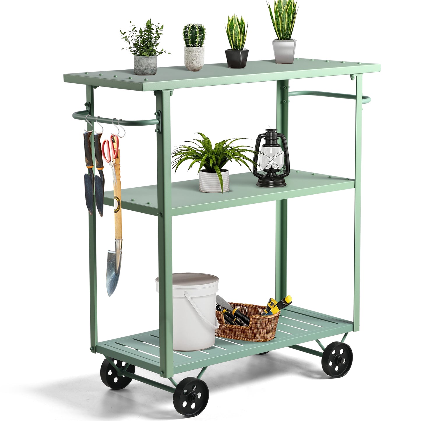 Industrial 3 Tier Mobile Bar Cart Rustic Metal Serving Cart with Wheels and Side Handles Vintage Rolling Kitchen Stand Cart-39.37" Lx15.75"Wx41.34" H,3 Tier with 2 Side Handle