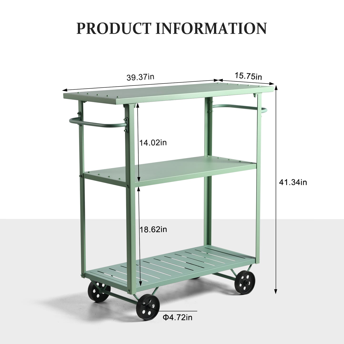 Industrial 3 Tier Mobile Bar Cart Rustic Metal Serving Cart with Wheels and Side Handles Vintage Rolling Kitchen Stand Cart-39.37" Lx15.75"Wx41.34" H,3 Tier with 2 Side Handle