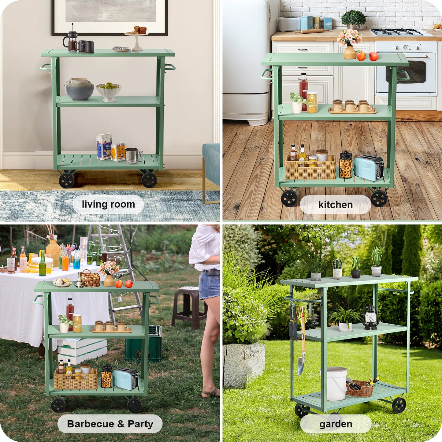 Industrial 3 Tier Mobile Bar Cart Rustic Metal Serving Cart with Wheels and Side Handles Vintage Rolling Kitchen Stand Cart-39.37" Lx15.75"Wx41.34" H,3 Tier with 2 Side Handle