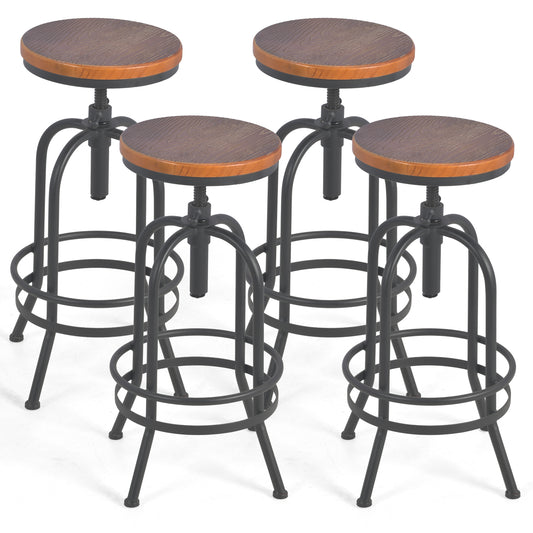 Set of 4, Industrial Bar Stool-Retro 26-32.3inch Swivel Stools-Extra Tall Kitchen Chair-Bar Counter Height Adjustable-Fully Welded (BLACK)