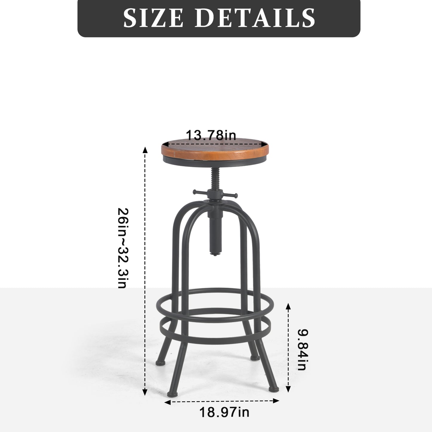 Set of 4, Industrial Bar Stool-Retro 26-32.3inch Swivel Stools-Extra Tall Kitchen Chair-Bar Counter Height Adjustable-Fully Welded (BLACK)