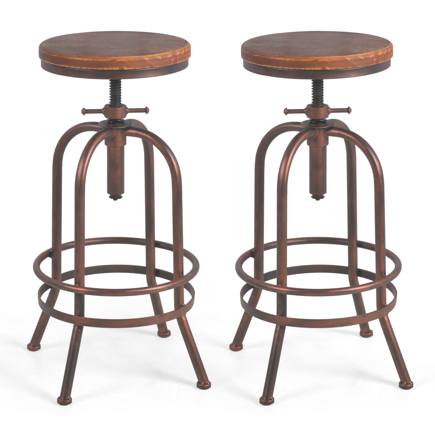 Set of 2, Industrial Bar Stool-Retro 26-32.3inch Swivel Stools-Extra Tall Kitchen Chair-Bar Counter Height Adjustable-Fully Welded (COPPER)