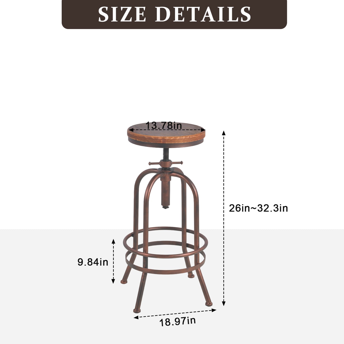 Set of 2, Industrial Bar Stool-Retro 26-32.3inch Swivel Stools-Extra Tall Kitchen Chair-Bar Counter Height Adjustable-Fully Welded (COPPER)