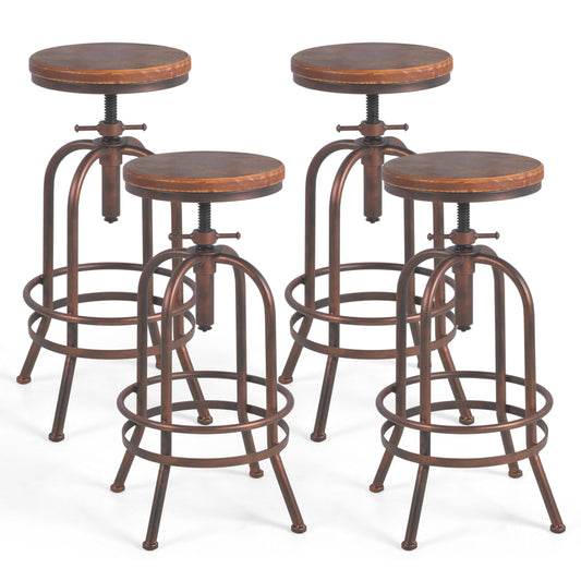 Set of 4, Industrial Bar Stool-Retro 26-32.3inch Swivel Stools-Extra Tall Kitchen Chair-Bar Counter Height Adjustable-Fully Welded (COPPER)