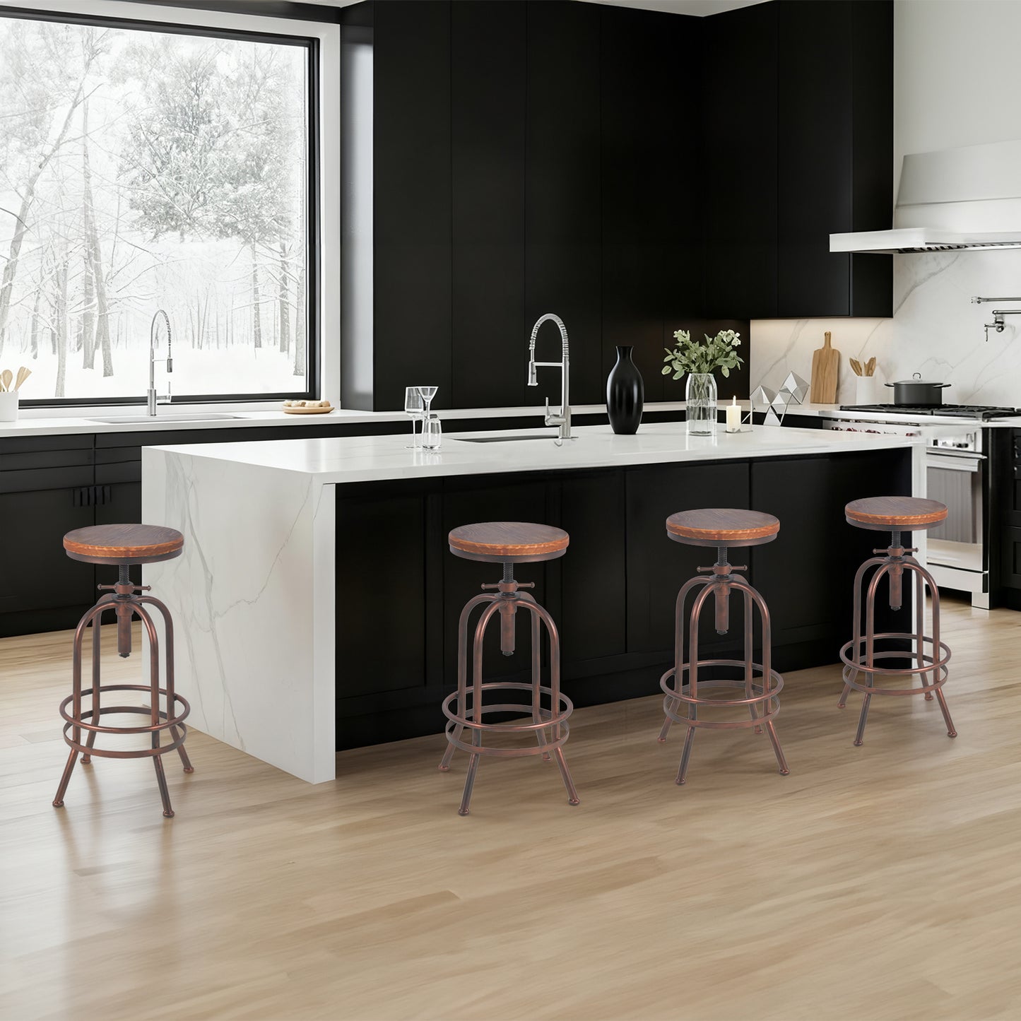 Set of 4, Industrial Bar Stool-Retro 26-32.3inch Swivel Stools-Extra Tall Kitchen Chair-Bar Counter Height Adjustable-Fully Welded (COPPER)