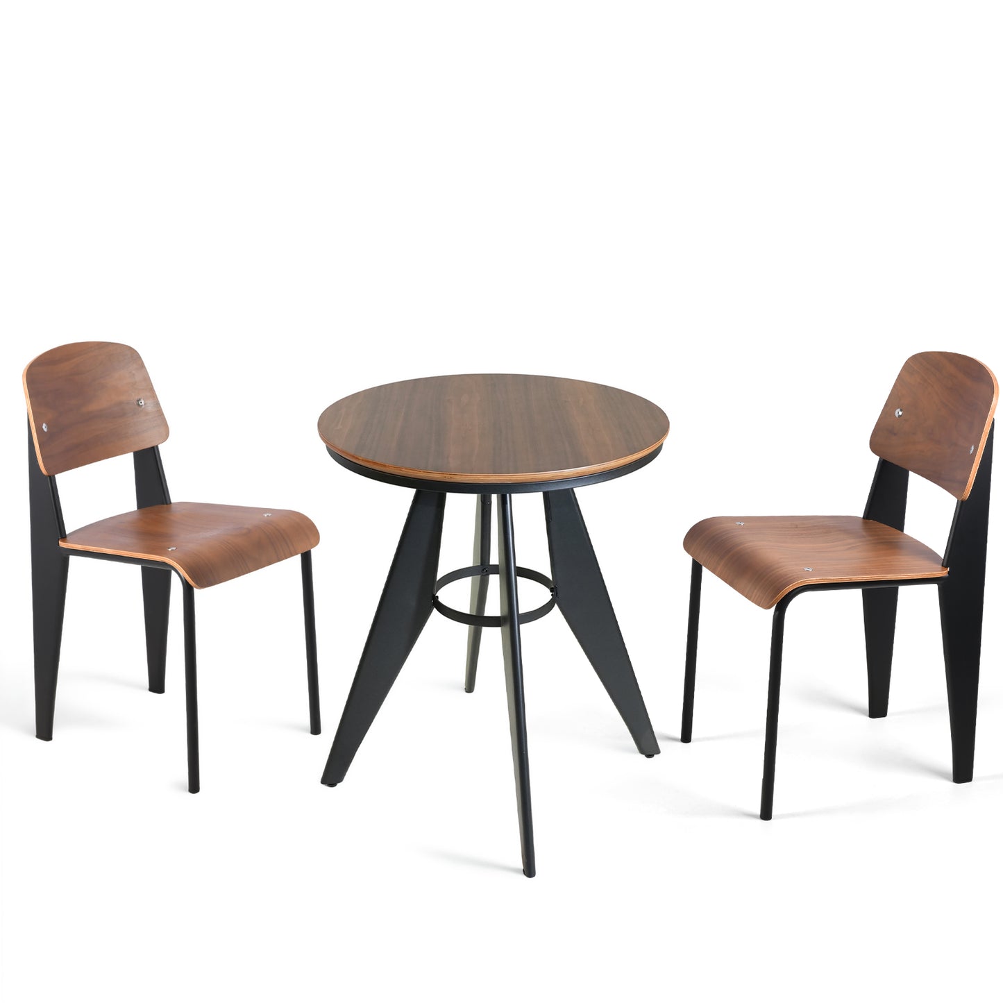 Set of 3，Table & Chairs Set, Indoor-Outdoor Home Dining Breakfast Cafe Bar Commercial Conference Set, (23.6"Dia Round Plywood Table 27.6" H, with 2 Plywood Chairs, (Stackable, Waterproof)