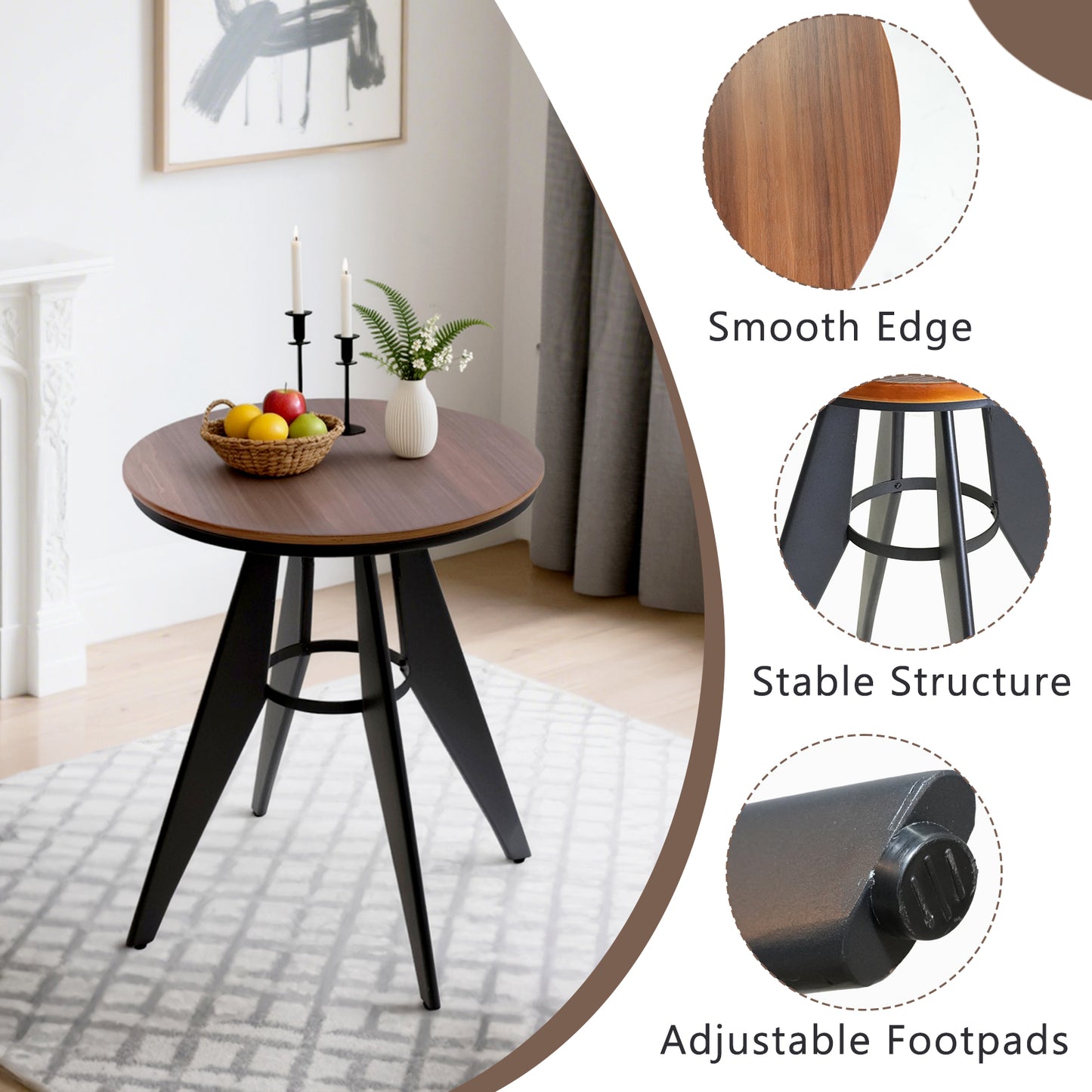 Set of 3，Table & Chairs Set, Indoor-Outdoor Home Dining Breakfast Cafe Bar Commercial Conference Set, (23.6"Dia Round Plywood Table 27.6" H, with 2 Plywood Chairs, (Stackable, Waterproof)