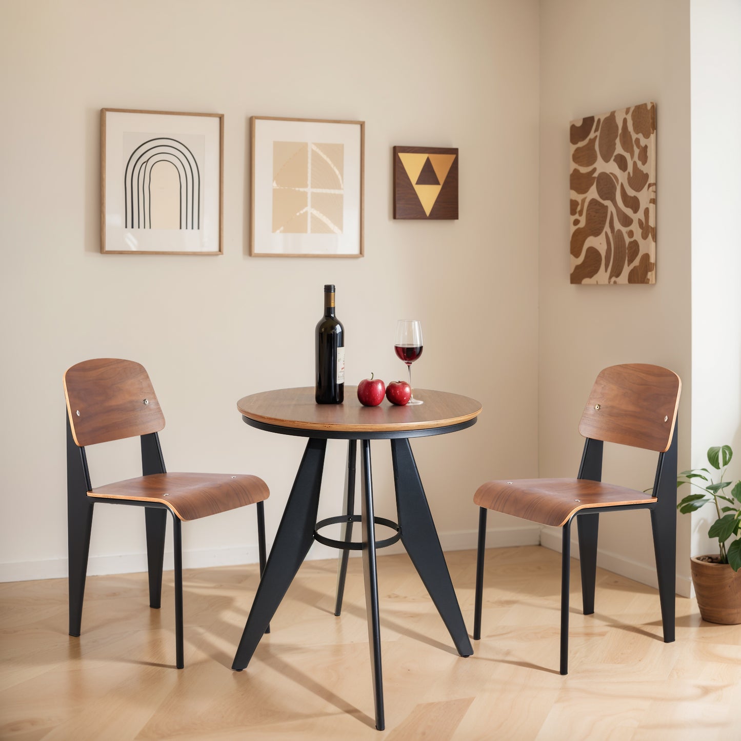 Set of 3，Table & Chairs Set, Indoor-Outdoor Home Dining Breakfast Cafe Bar Commercial Conference Set, (23.6"Dia Round Plywood Table 27.6" H, with 2 Plywood Chairs, (Stackable, Waterproof)