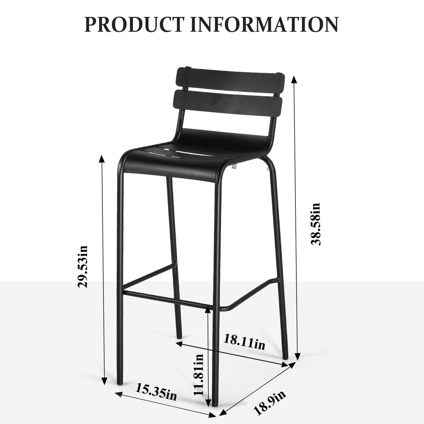 SET OF 3, Patio Balcony Front porch Bar Set, Cocktail Bistro Bar Height Pub Table &amp; Stools Set, 43.3" Tall Metal Round Standing Table and 2 Metal Dining Chairs with back, Chairs Seat height 29.53", Table top Dia 23.62"