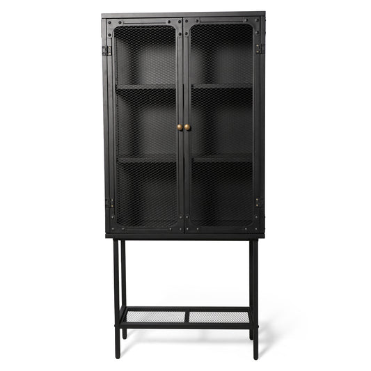 Industrial style storage cabinet  home kitchen storage cabinet against the wall retro tin cabinet living room iron dining cabinet(Black)