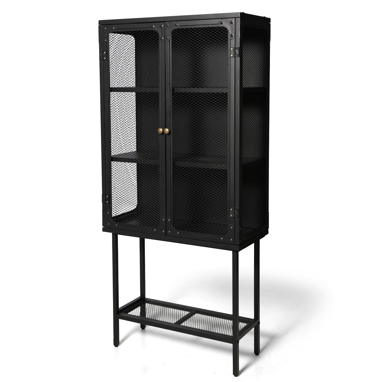 Industrial style storage cabinet  home kitchen storage cabinet against the wall retro tin cabinet living room iron dining cabinet(Black)