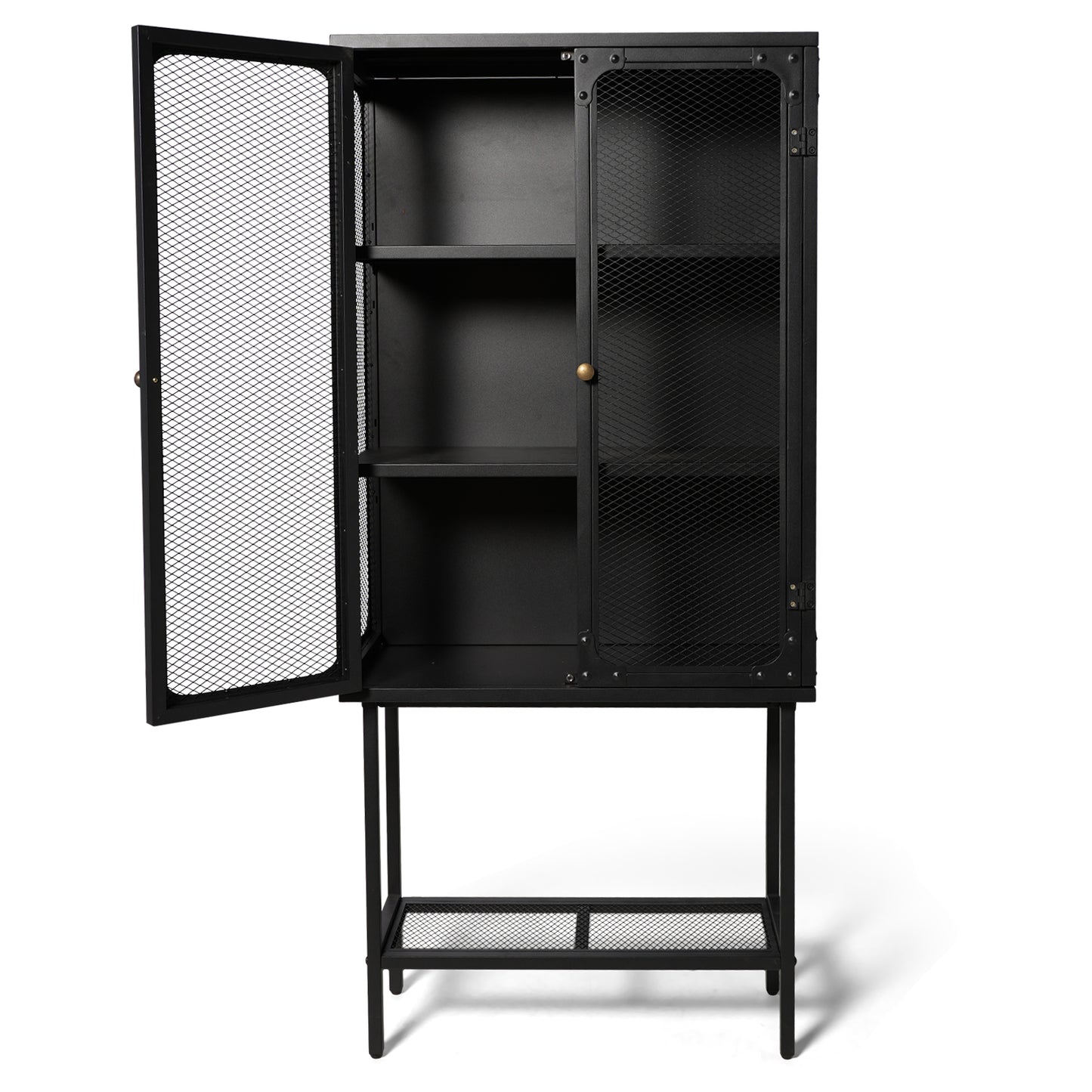 Industrial style storage cabinet  home kitchen storage cabinet against the wall retro tin cabinet living room iron dining cabinet(Black)