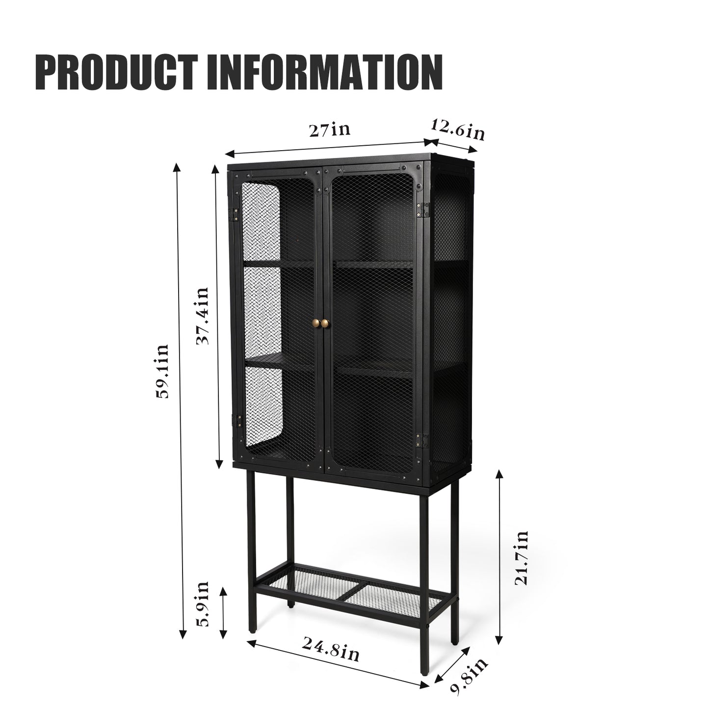 Industrial style storage cabinet  home kitchen storage cabinet against the wall retro tin cabinet living room iron dining cabinet(Black)