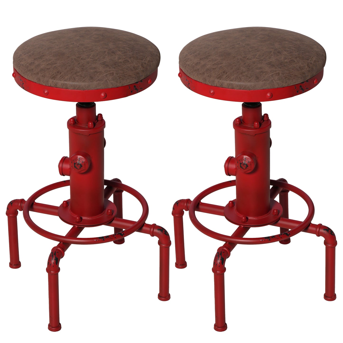 Set of 2,Antique Vintage Industrial Bar Stool PU Leather Water Pipe Fire Hydrant Design Cafe Coffee Industrial Bar Stool