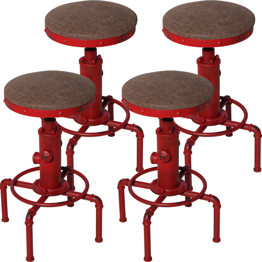 Set of 4,Antique Vintage Industrial Bar Stool PU Leather Water Pipe Fire Hydrant Design Cafe Coffee Industrial Bar Stool